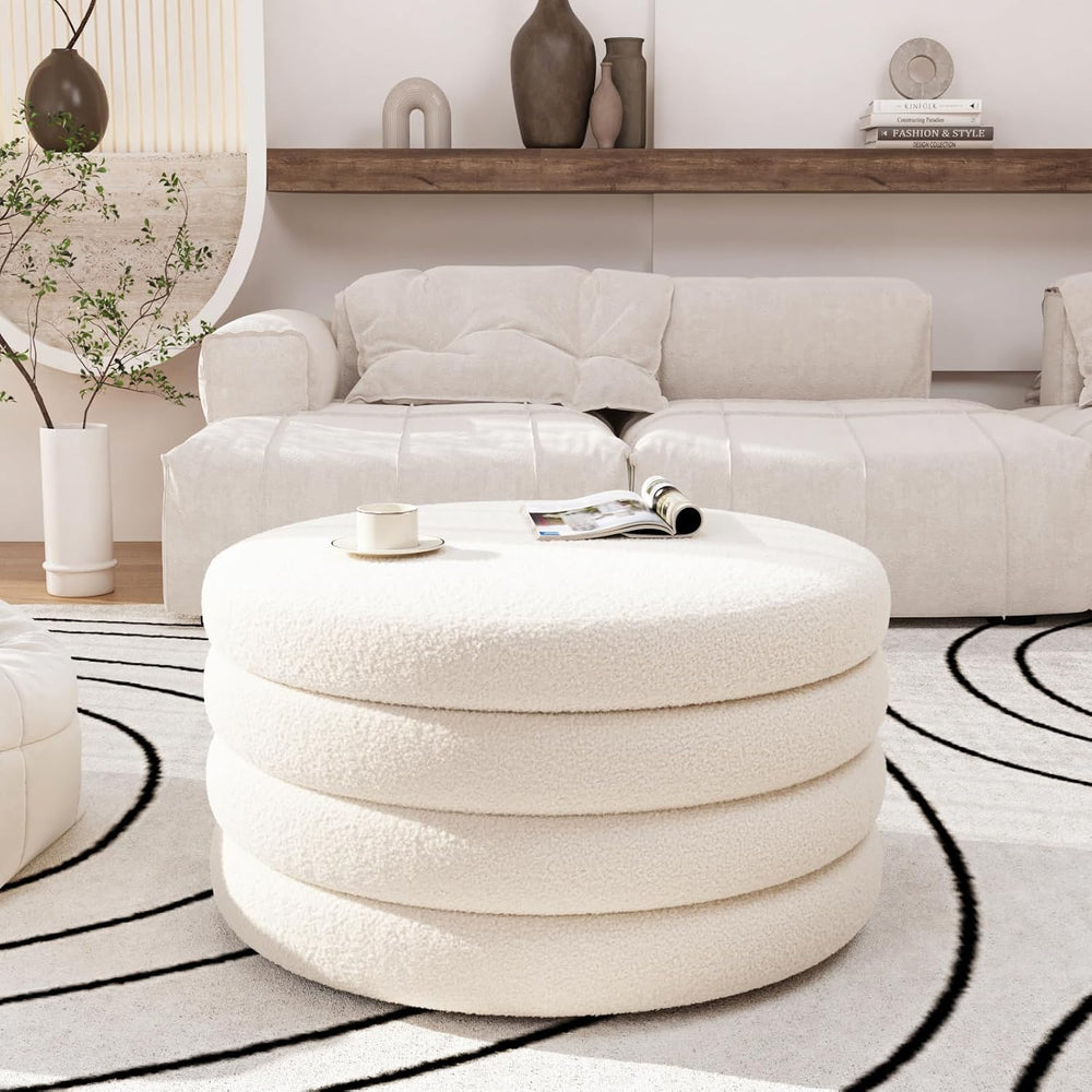 FiveWillowise 30 Inch Round Ottoman with Storage,Large Sherpa Coffee Table | ...