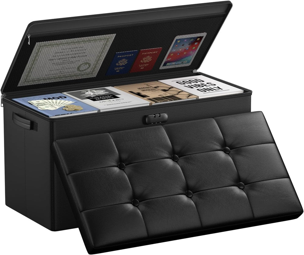 DocSafe Storage Ottoman Bench with Lock,Fireproof 30 Inches Folding Bench Foo...