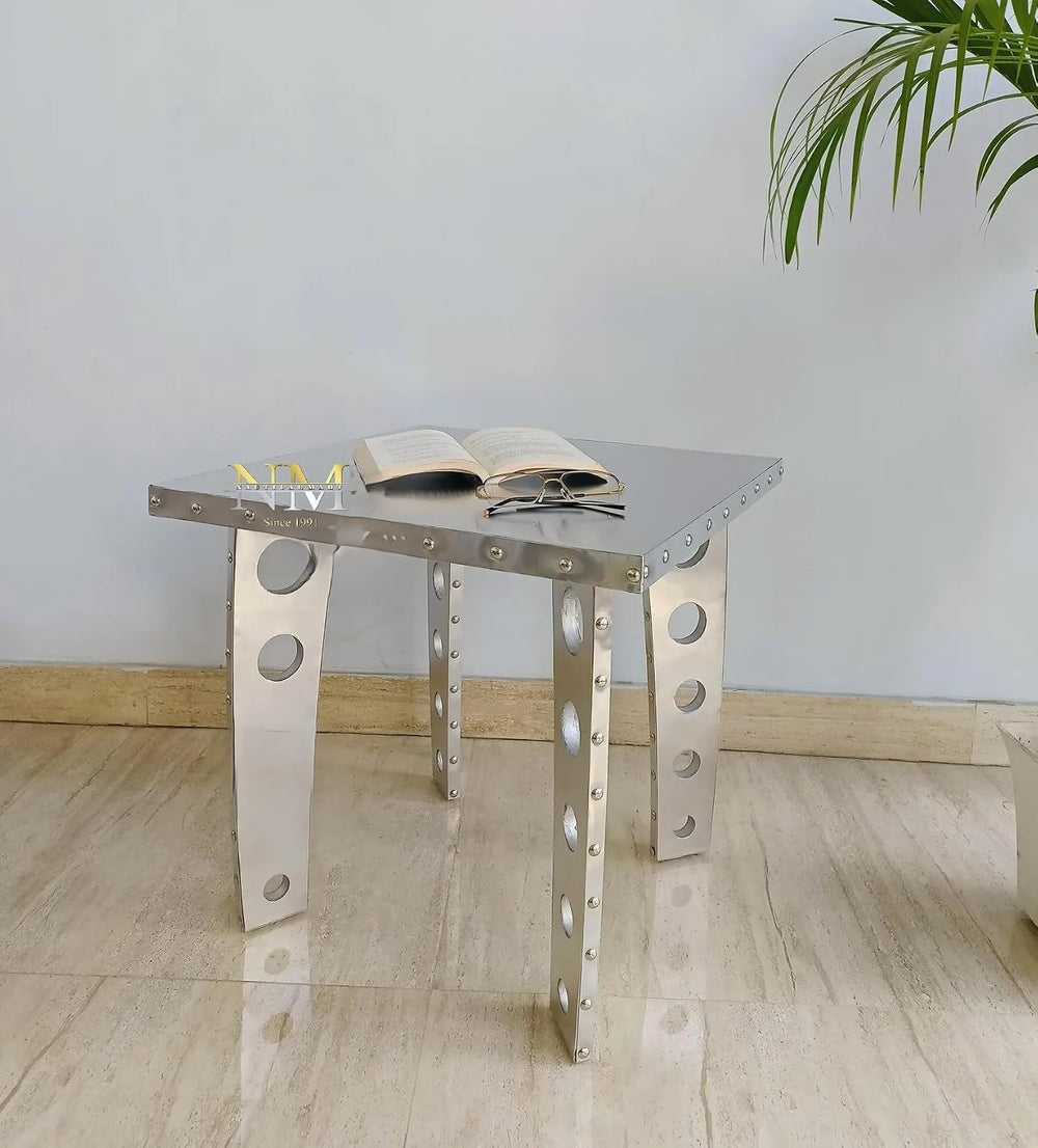 Handcrafted Aluminum Aviator Side Table- Square End Table with Retro Vintage ...