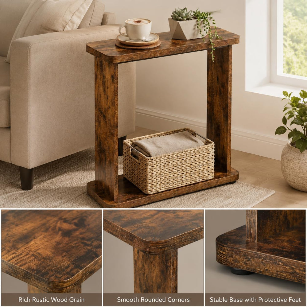 Narrow Side Table for Small Spaces, 7.9" Slim End Table with 2-Tier Open...