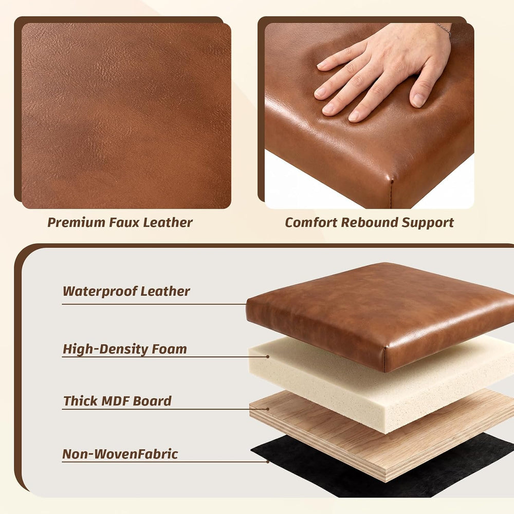 16" Faux Leather Storage Ottoman Foot Rest Stool with Wooden Tray, Foots...