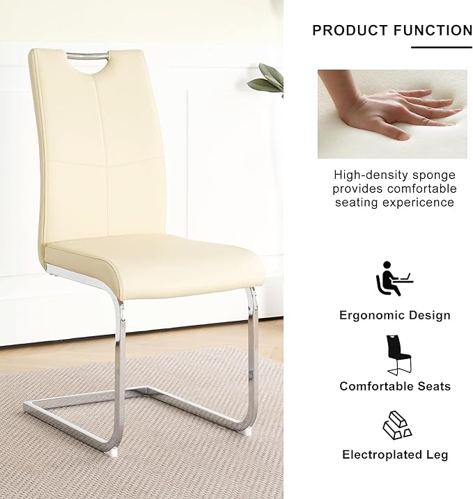 Goujxcy Dining Chairs Set of 4, Modern High Back Kitchen Chairs with Metal Le...