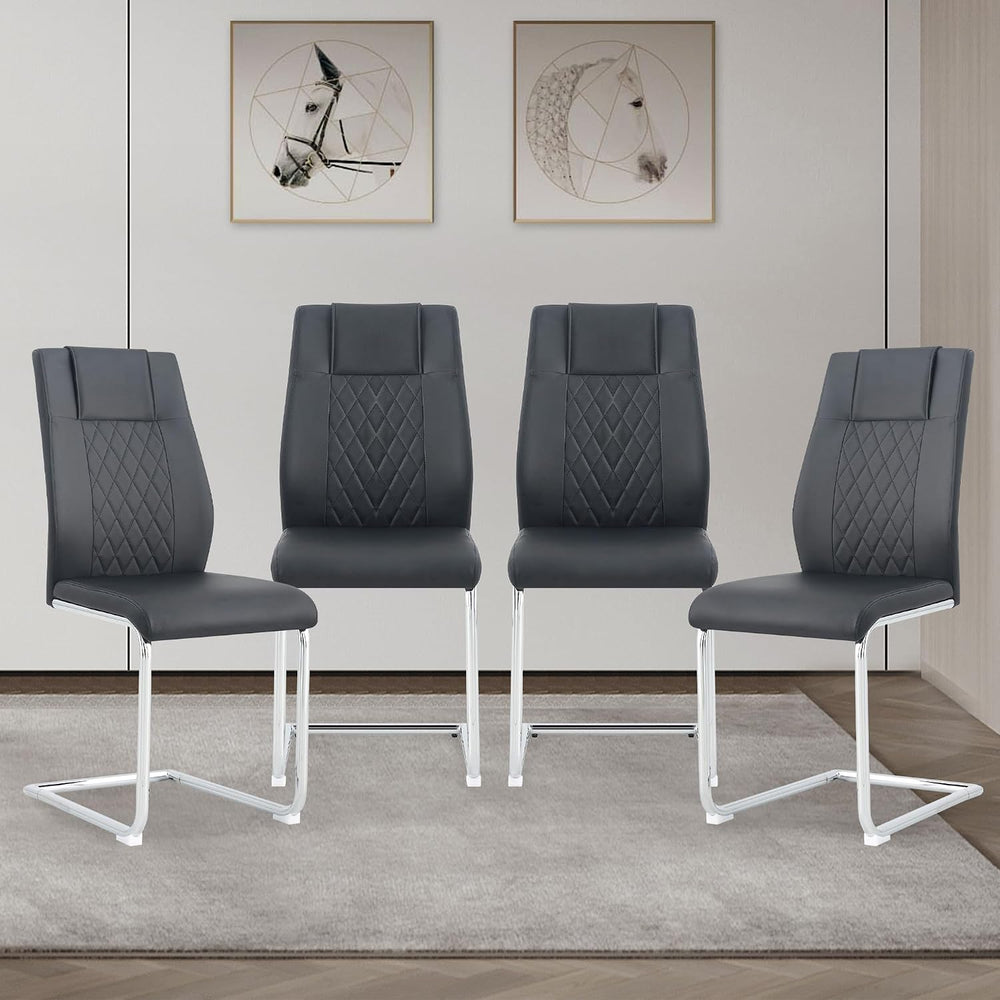 cinkehome Modern Black Dining Chairs Set of 4 with Silver Metal Legs, High Ba...