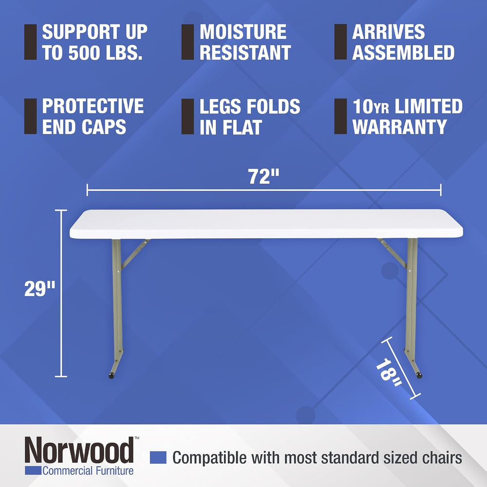 Norwood Commercial Furniture 6' Indoor/Outdoor Folding Training Table, Re...