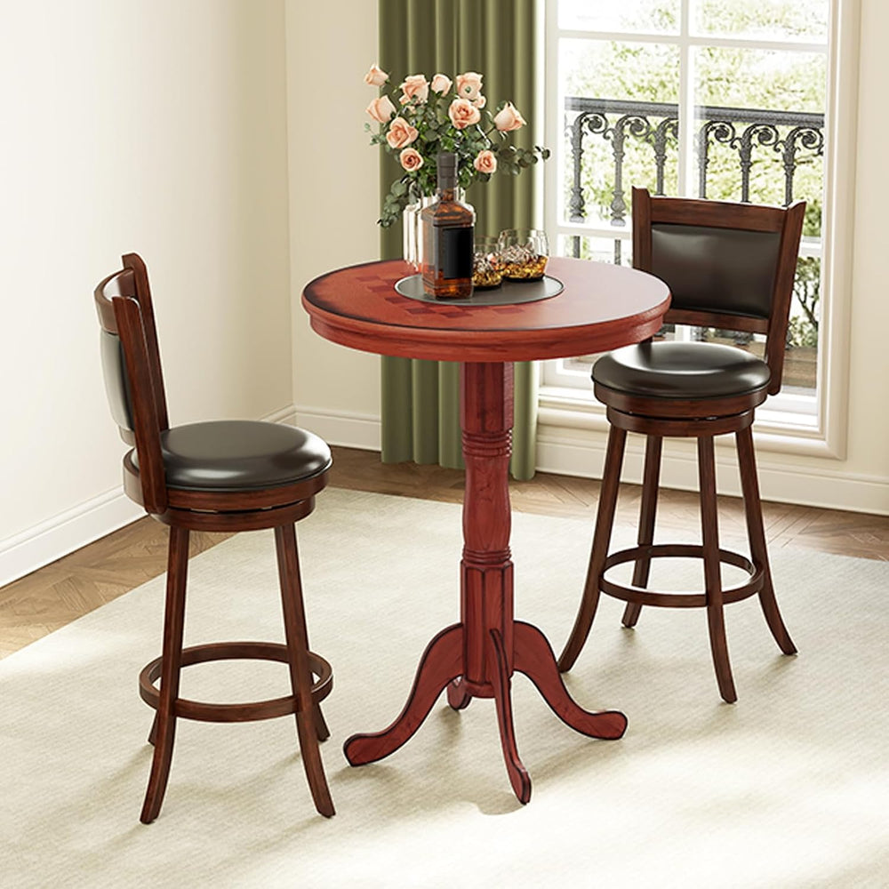 3 Piece Bar Table and Chairs Set, Round Counter Height Dining Table with Ches...