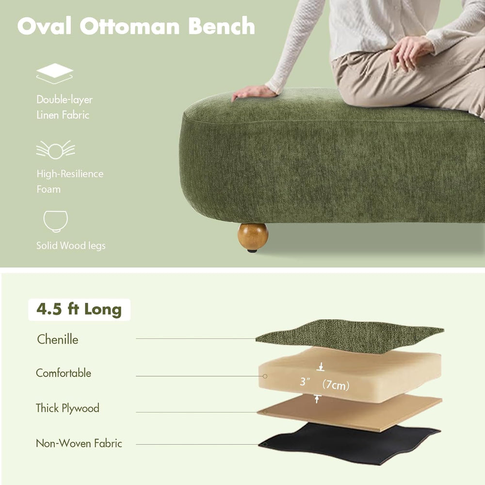 Hyfirm 54" Green Chenille Upholstered Bench – End of Bed Ottoman with Ro...
