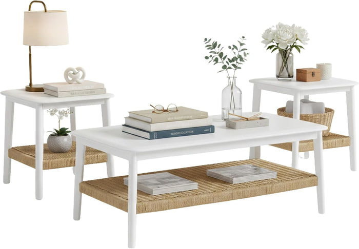 Alaterre Furniture Calais Solid Wood Coffee Table Set of 3, White