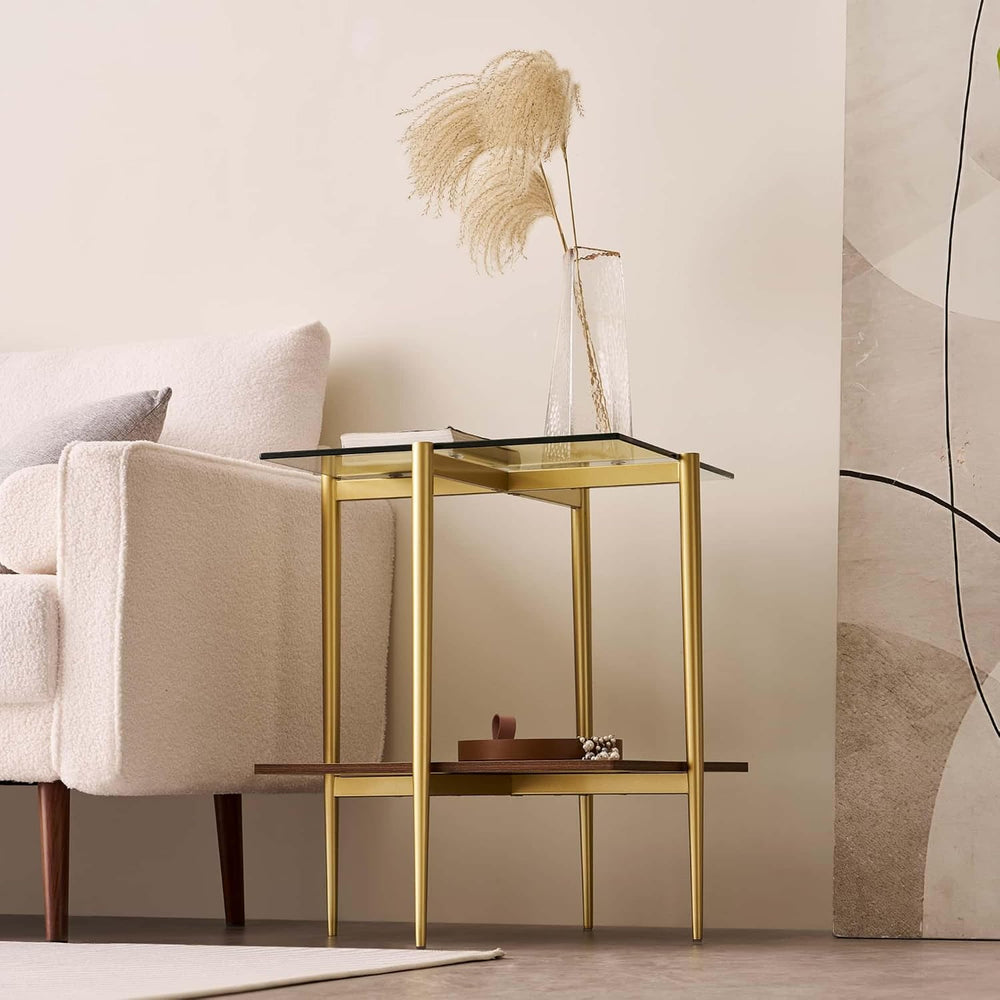 LumFurn Glass End Table, Mid-Century Modern Design Sofa Table, for Living Roo...