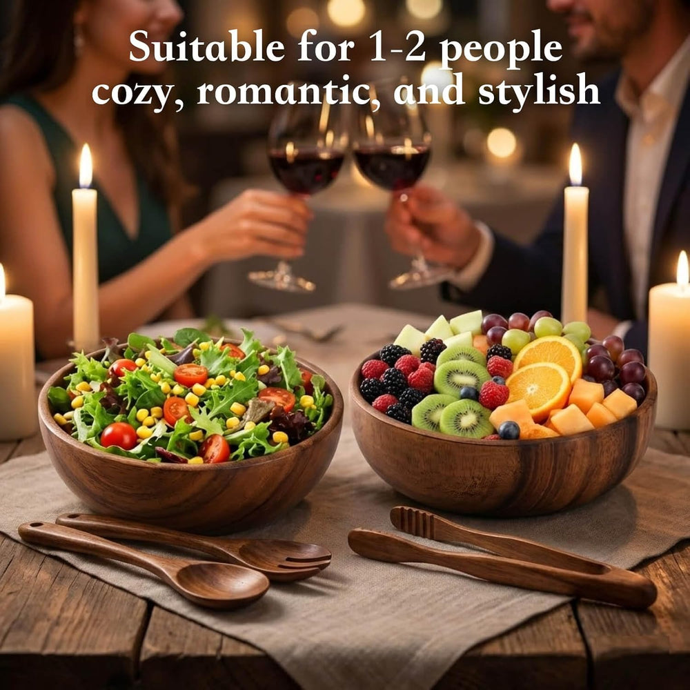 Wooden Salad Bowl Set, Acacia Wood, 4-Pcs, 9.5 Inch,Couple bowls