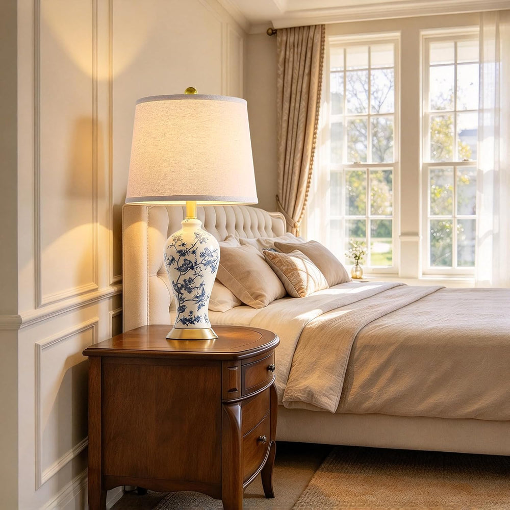 RORIA 24" Chinoiserie Modern Ceramic Small Table Lamps Set of 2 for Bedroom