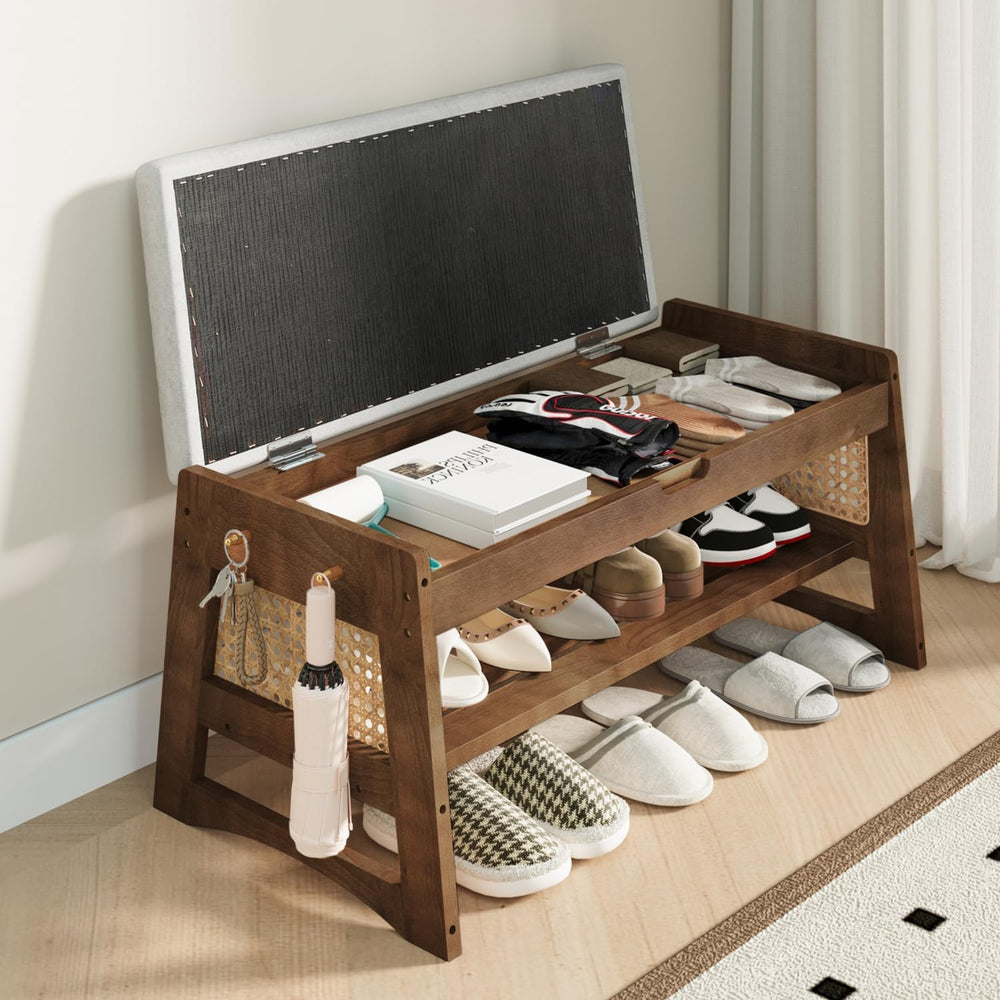 Shoe Rack Bench with Flip-Top Storage, 35.4" W x 15.7" H Solid Wood...