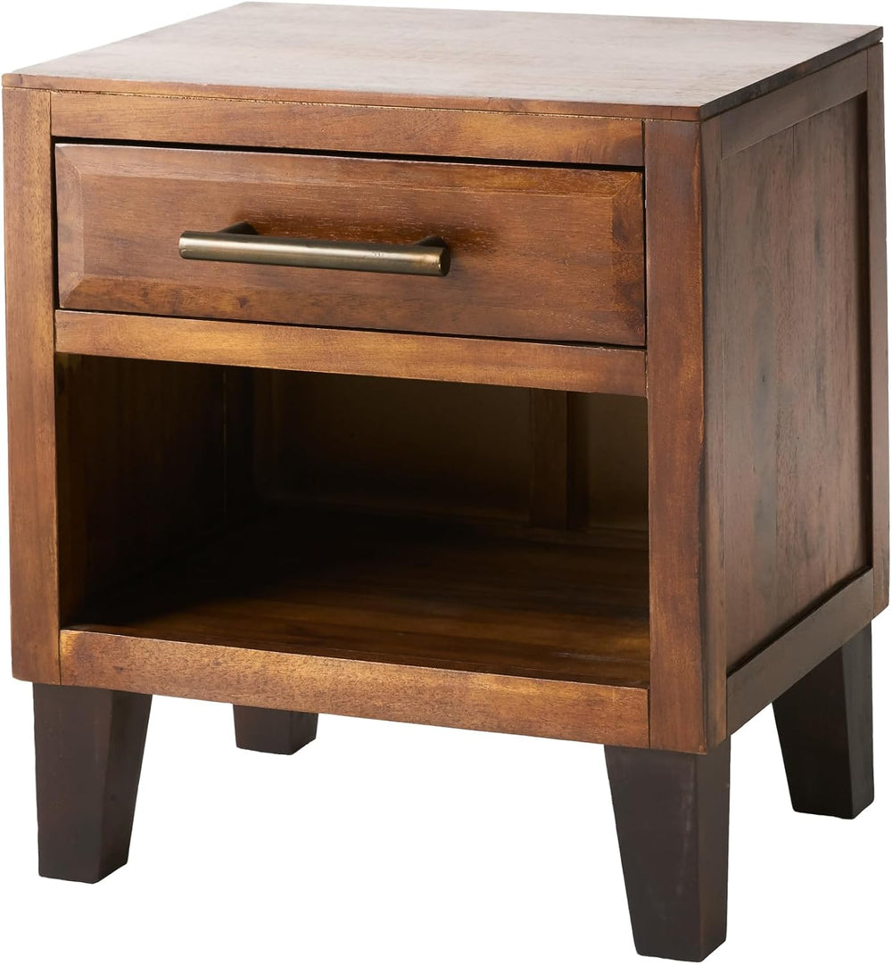 roomfitters Industrial Brown Acacia Wood End Table, Luxury 1-Drawer Storage N...