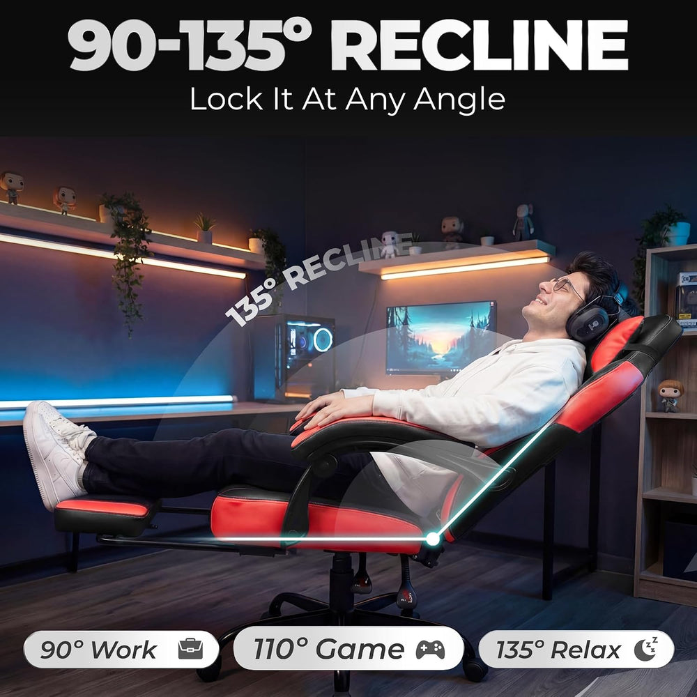 N-GEN GAMING Big & Tall Gaming Chair with Footrest, Lumbar Support, Red |...