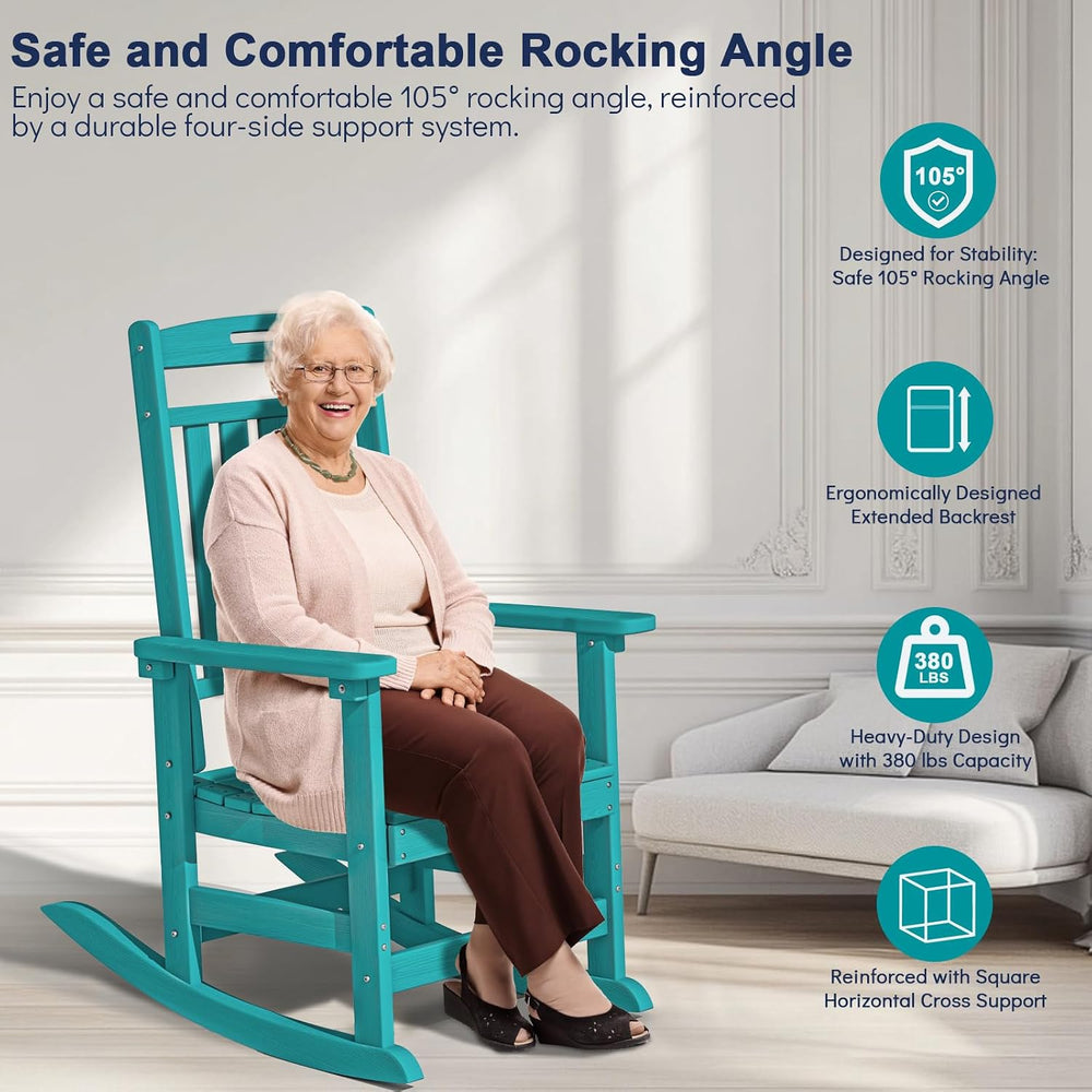 Plawdlik Oversized HDPE Outdoor Rocking Chair Set of 2, All-Weather, Aruba | ...