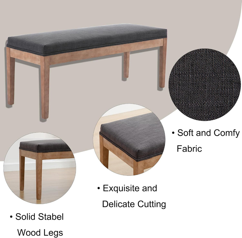 Linen Dining Bench Upholstered Entryway Bench Farmhouse Shoe Bench Seat Ottom...
