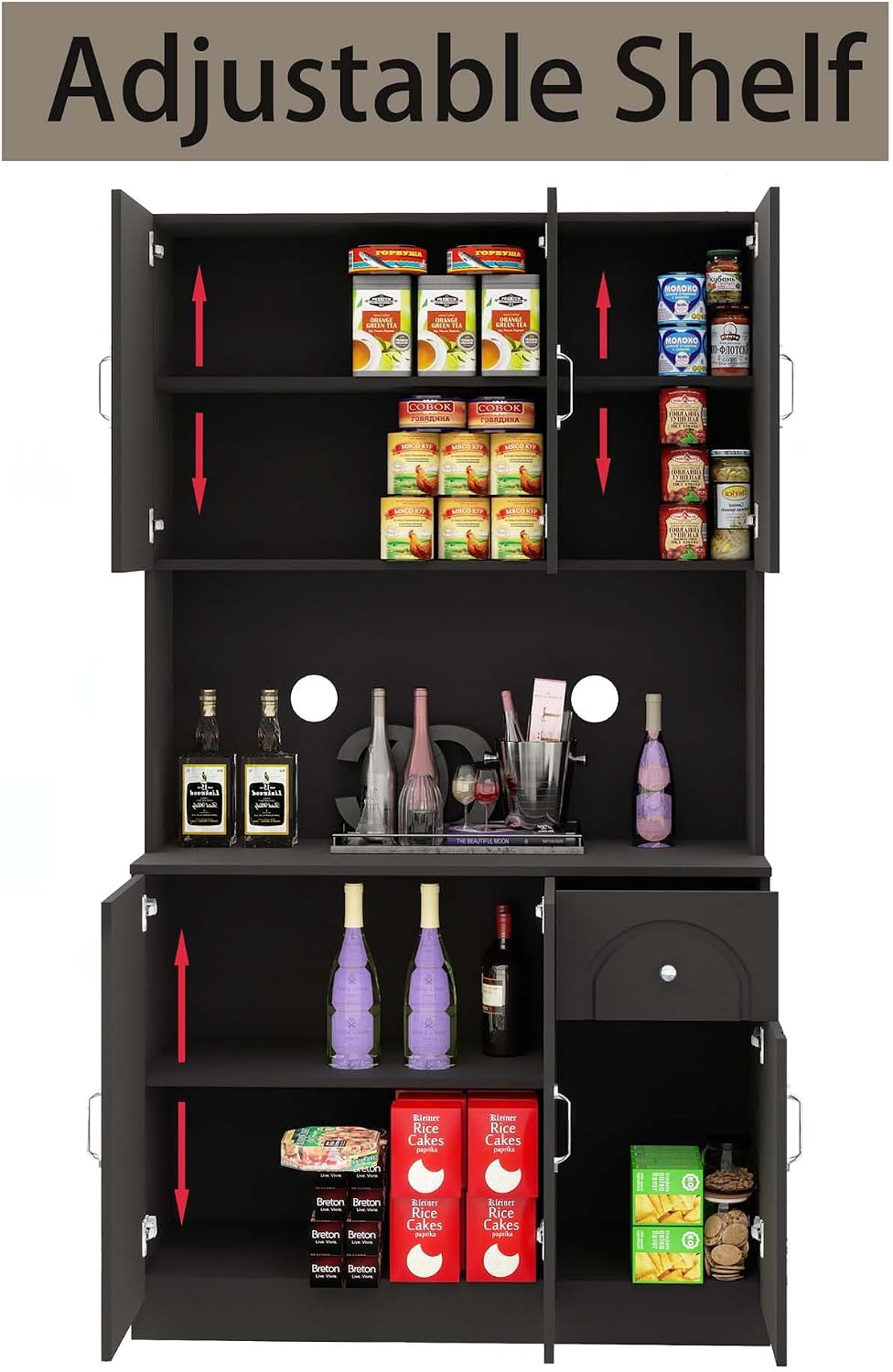 Kitchen Pantry Storage Hutch Cabinet, Tall Kitchen Cupboard & Stand Alone...