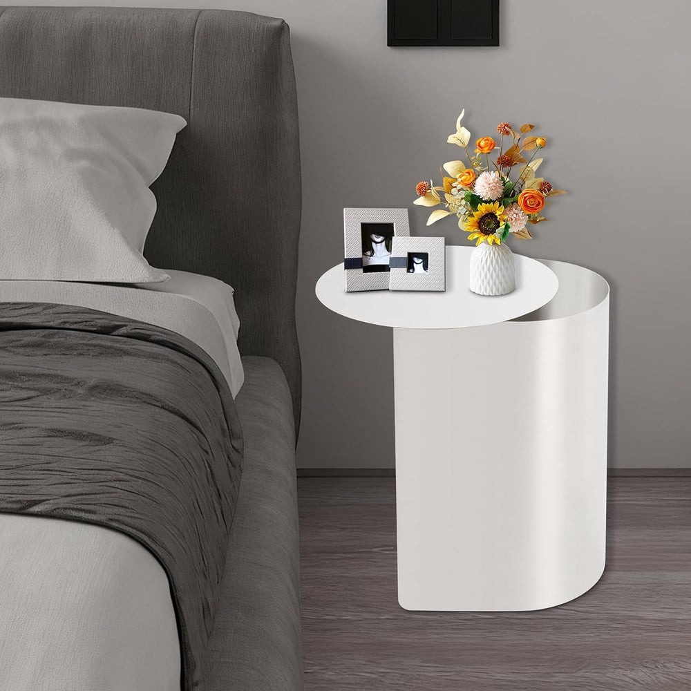 Bedside Table Small Nightstand, Compact Stainless Steel Side Table, Space Sav...