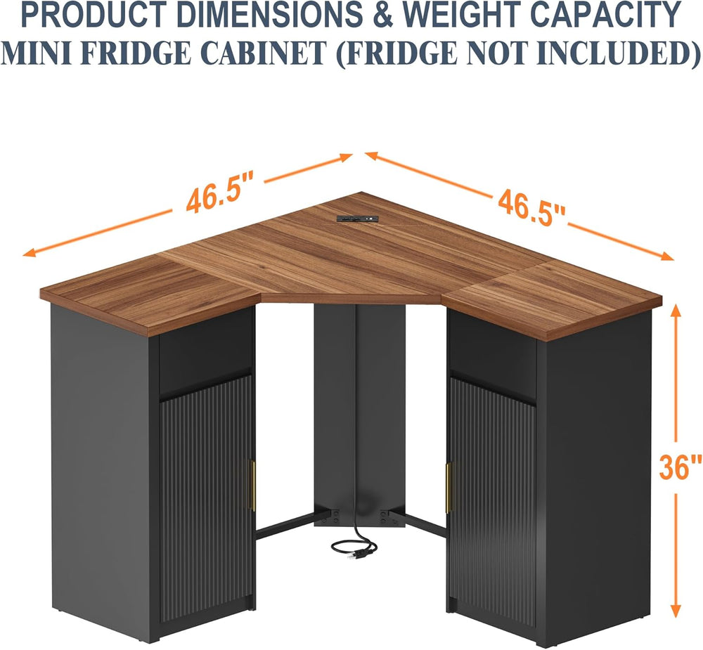 GDLF Corner Coffee Bar with Fridge Space, L Shaped Liquor Cabinet,Black | L-S...