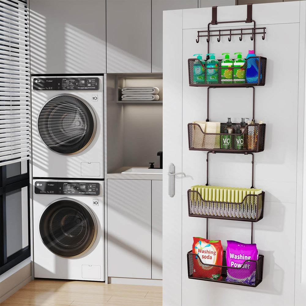 HapiRm Over The Door Organizer - Hanging Door Organizer with 4 Metal Large Ca...
