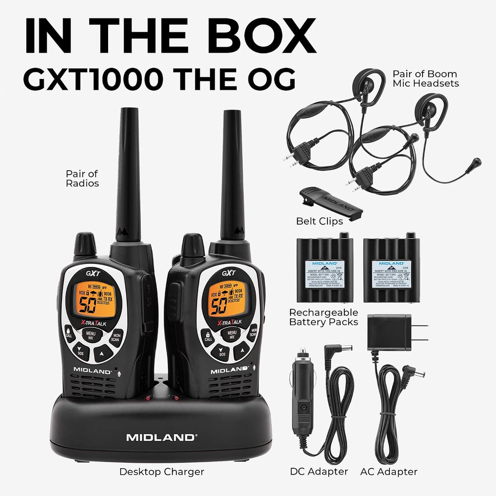 Midland GXT1000VP4 GMRS Two-Way Radios with Headsets, Black, 2 Pack
