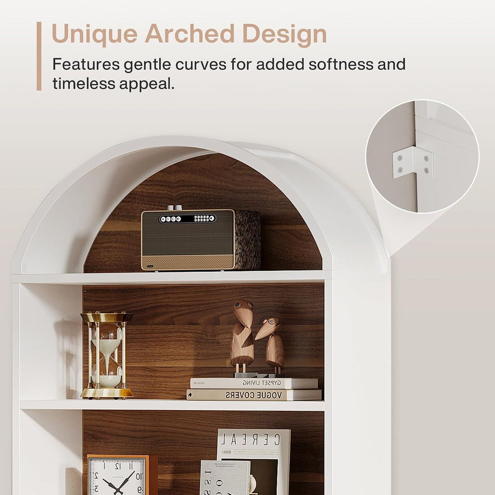 Tribesigns 76.8" Tall Arched 5-Tier Bookcase with File Cabinet Drawer