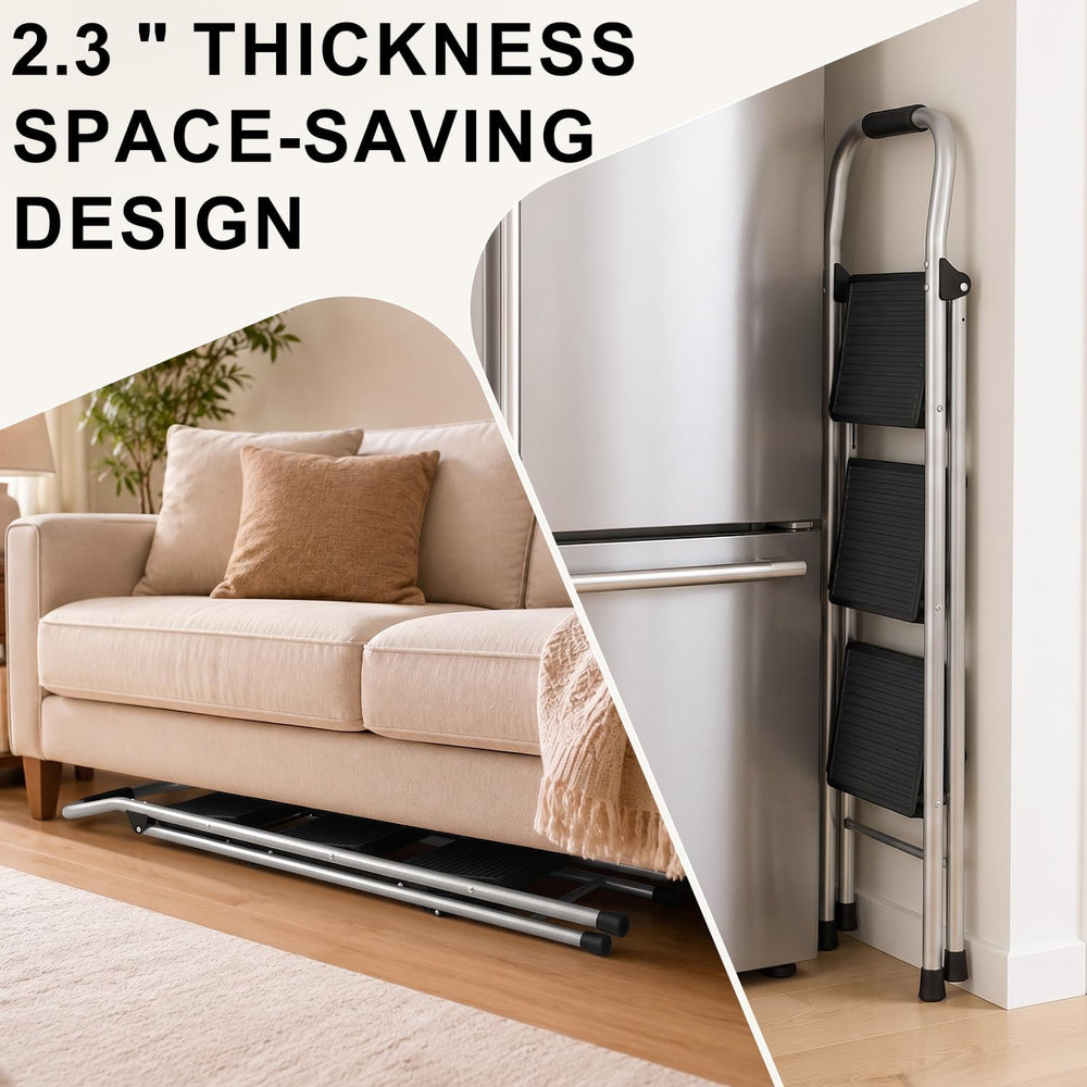 3 Step Ladder for Kitchen Step Stool, Lightweight Folding Step Stool with Cur...
