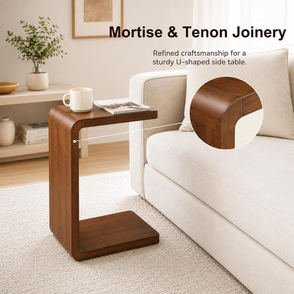 C Shaped End Table for Couch, Slide-Under Side Table for Couch for Living Roo...