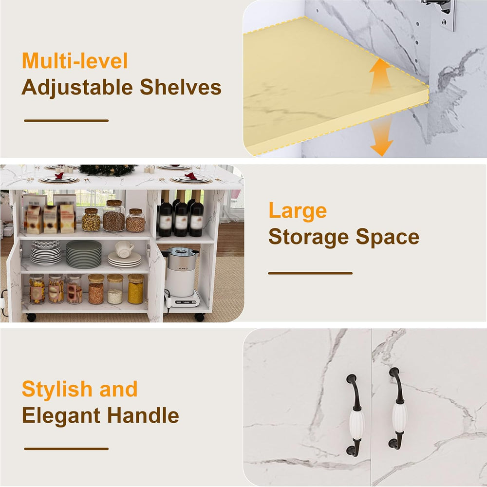 Multi-Functional Folding Dining Table Kitchen Island with Storage Shelves and...