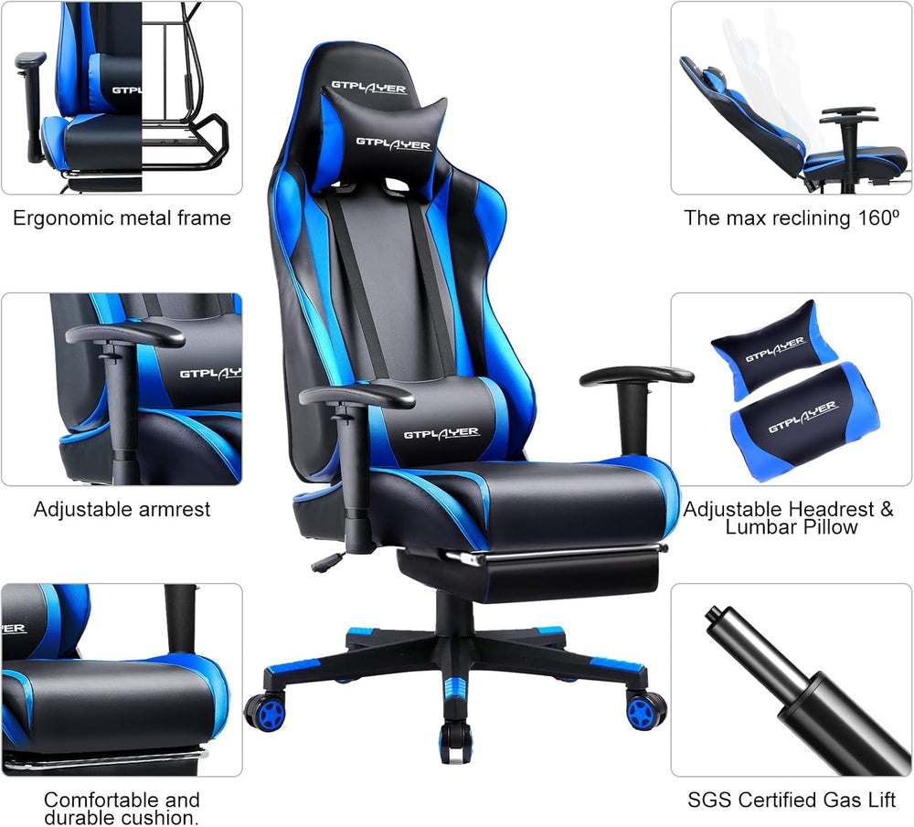 GTPLAYER Gaming Chair with Footrest, Ergonomic Computer Game Desk Chair, Recl...