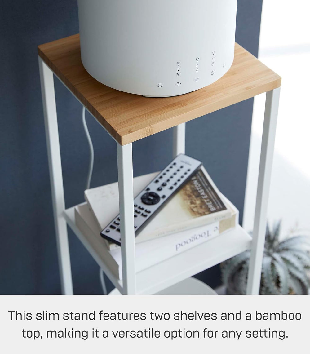 YAMAZAKI Home 2-Tier Shelf, Corner Display Side Table, Steel + Wood, White | ...
