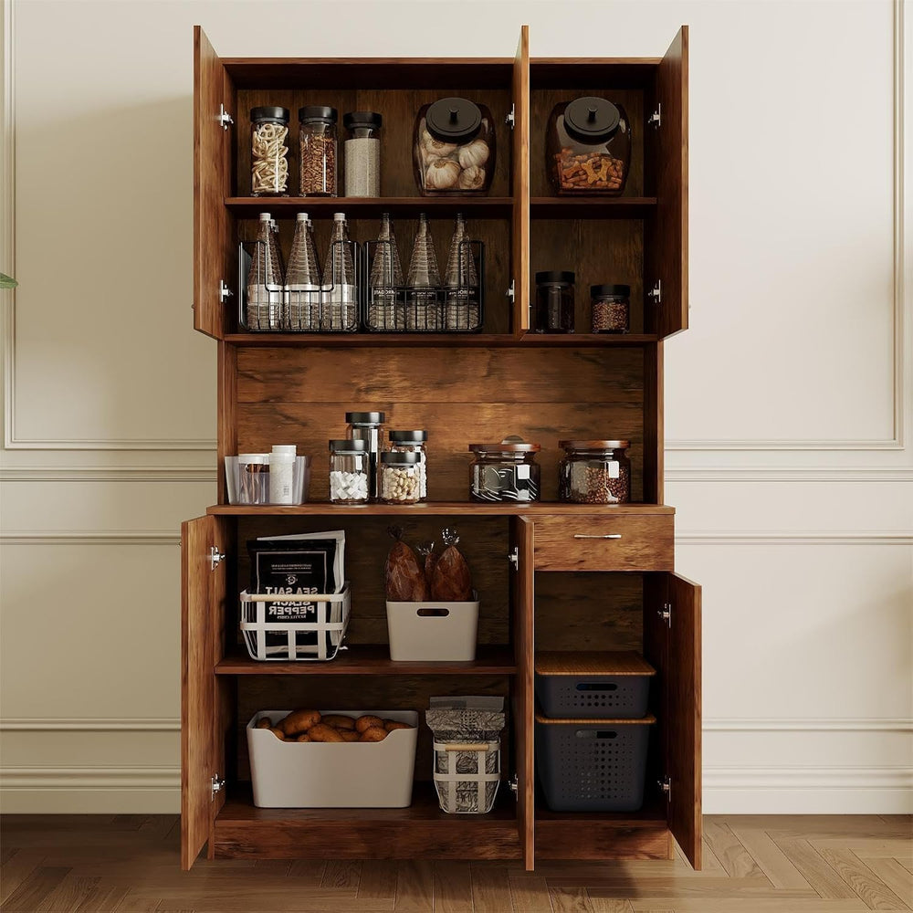 71" Kitchen Pantry Cabinets with Microwave Stand, 6 Doors & 3 Adjust...