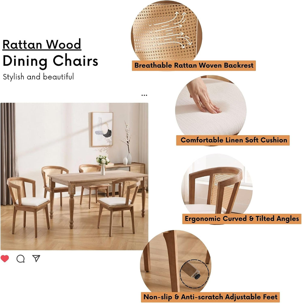BESTANO Rattan Dining Chairs Set of 2, Mid Century Modern Farmhouse Wood Dini...