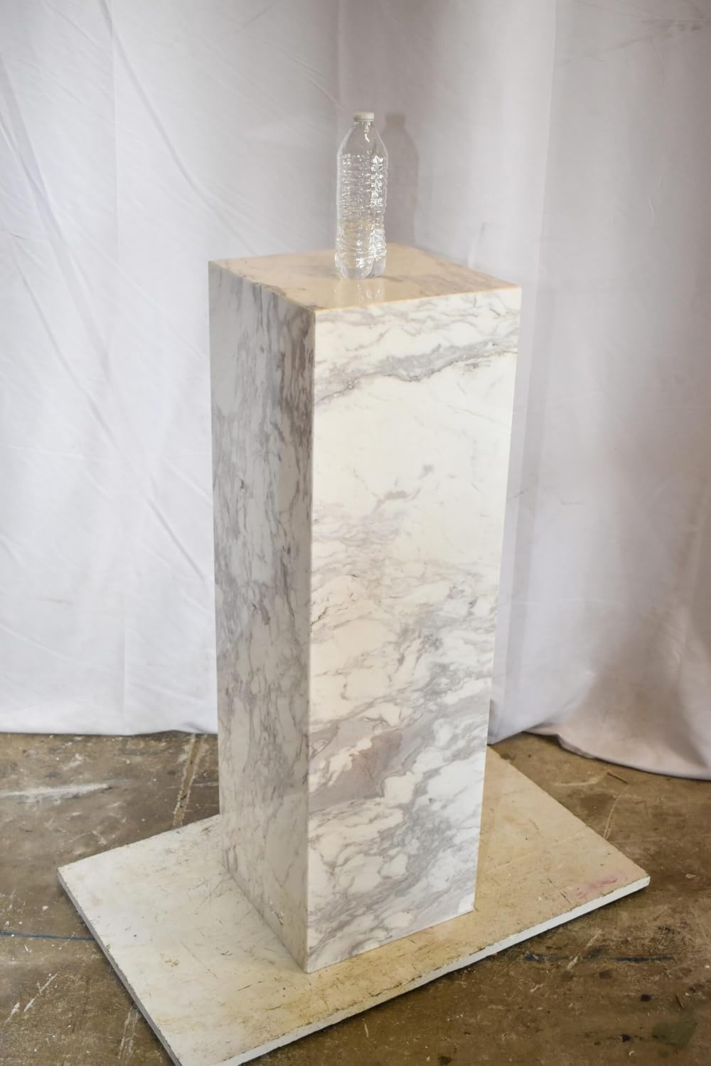 NIFAO Gray & White Marble Stone Display Pedestal, 12" L x 12" W...