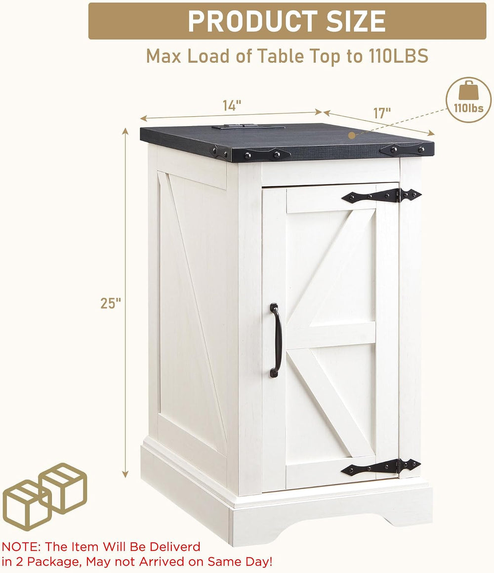JXQTLINGMU Farmhouse Nightstand Set of 2 with Charging Station, 17" D Re...