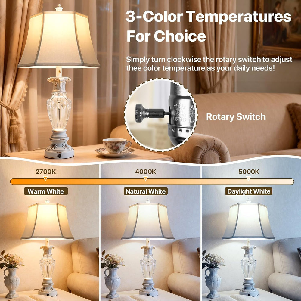 28.5" Table Lamps Set of 2 White Resin Glass Nightstand Lamp with USB Port