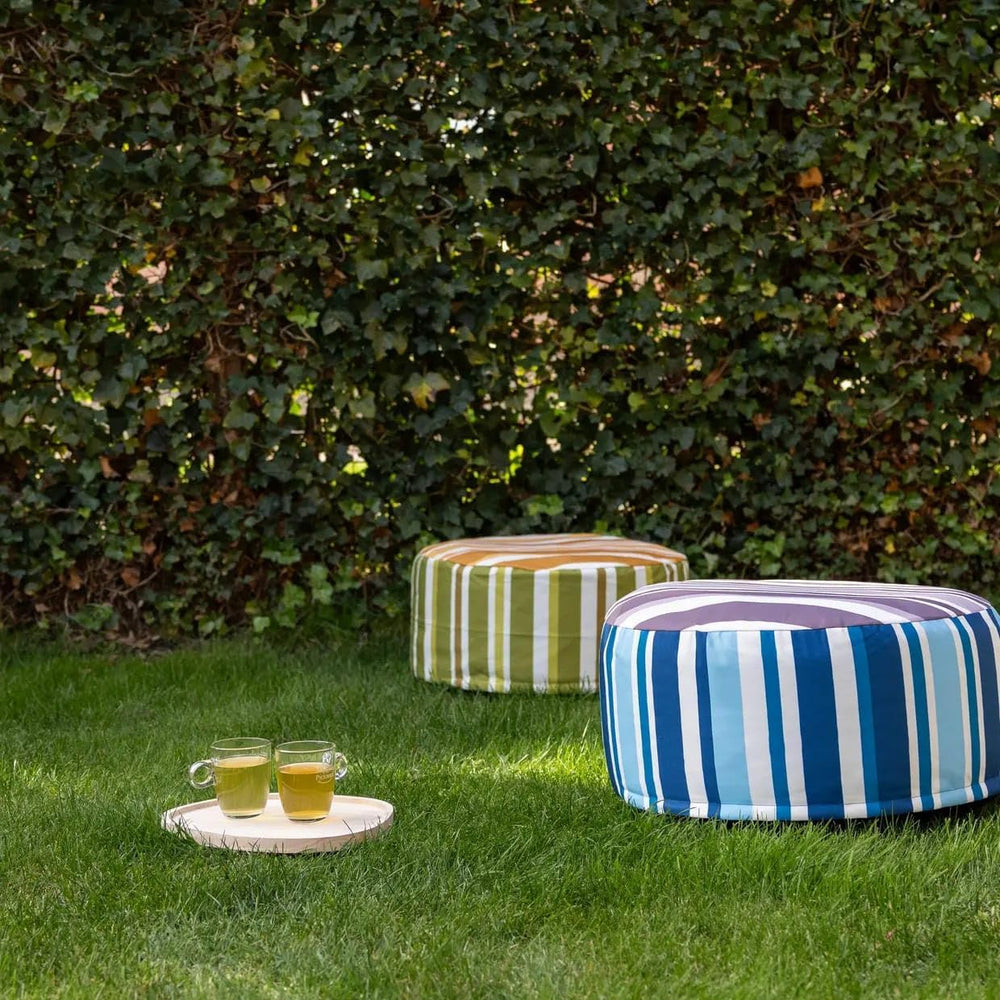 Esschert Design Striped Outdoor Pouffe, Blue Purple