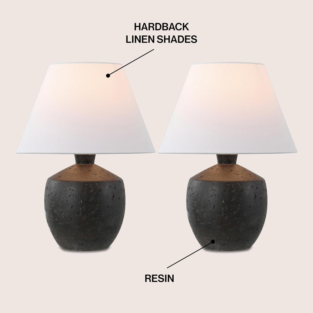 JONATHAN Y Myron 18" Concrete Effect Table Lamp, Black, Set of 2