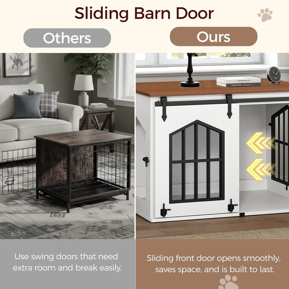 MAHANCRIS Farmhouse Nightstand and Dog Crate Furniture Bundle, End Table with...