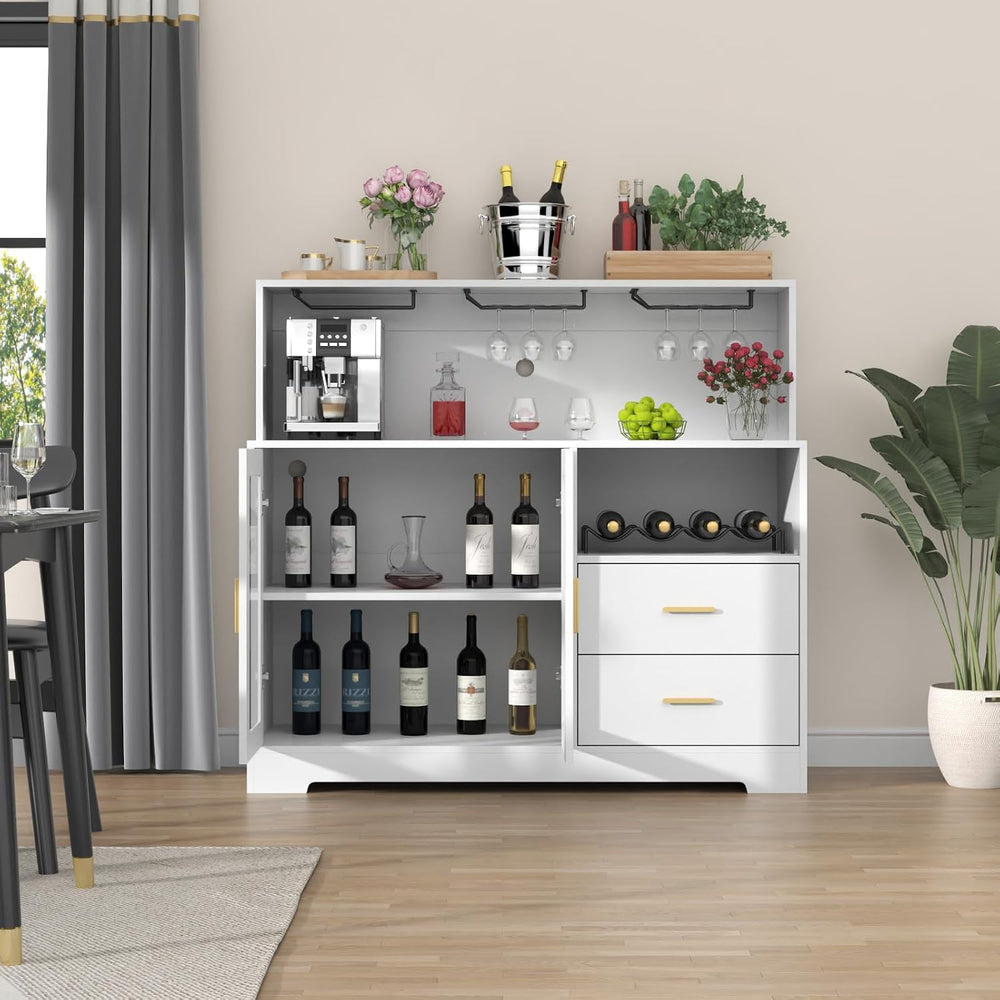Bar Cabinet for Home with LED Light,Coffee Bar Cabinet w/ Wine & Glass Rack