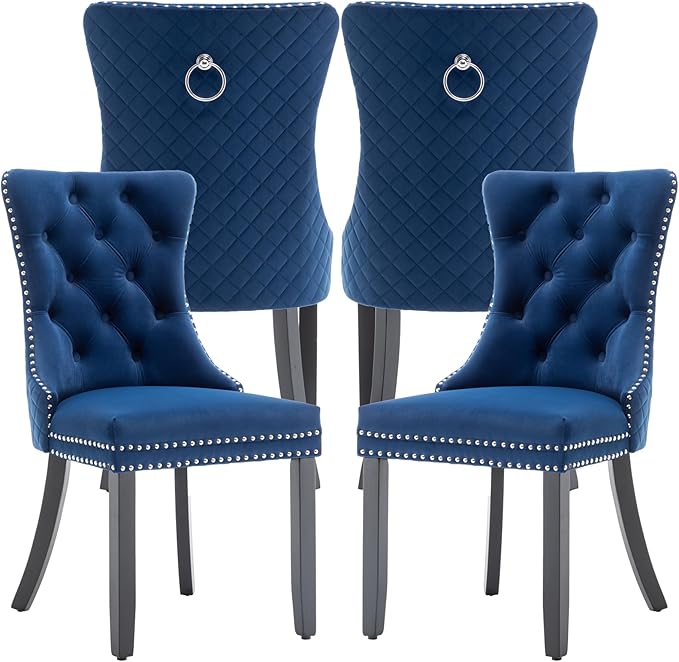 Velvet Dining Chairs Set of 4, Upholstered Dining Room Chairs with Nailhead T...
