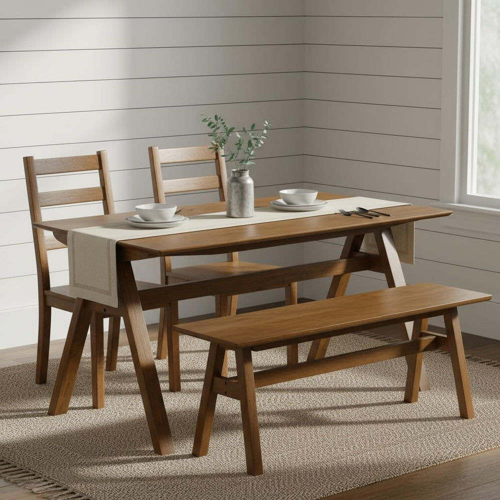 LukeAlon Rustic Solid Wood Long Dining Bench, Walnut Color | Heavy Duty Farmh...