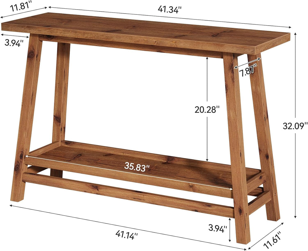 41.3" Farmhouse Console Table, Solid Wood Entryway Table with Storage Sh...