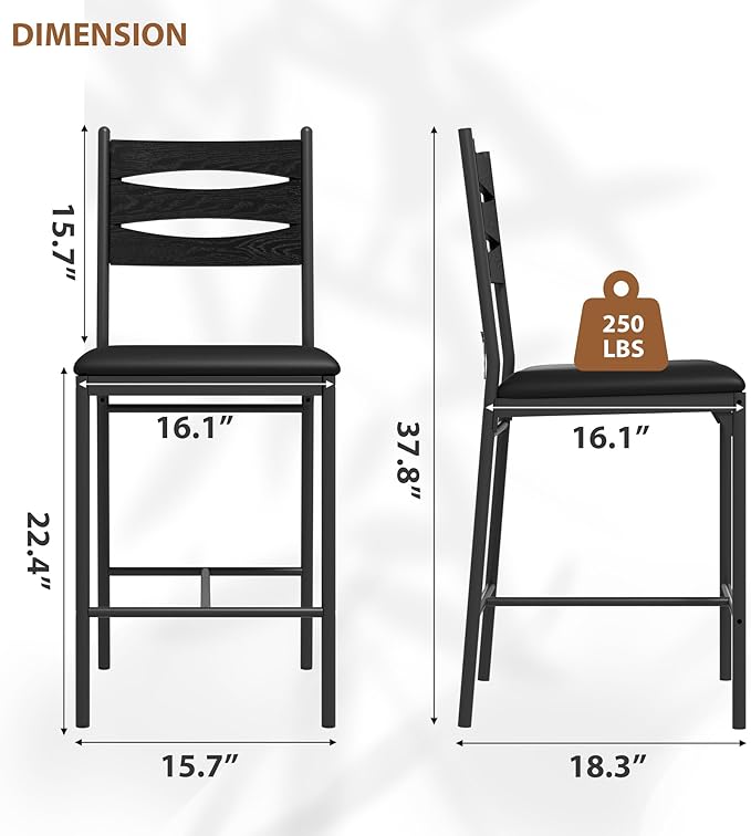 GarveeHome Bar Stools Set of 2, Counter Height Bar Chairs with Back and Thick...