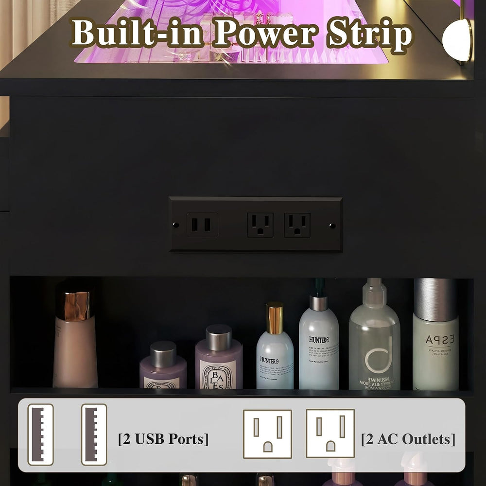 HUAHUU Vanity Desk with Lighted Mirror & Transparent Top, Makeup Vanity D...