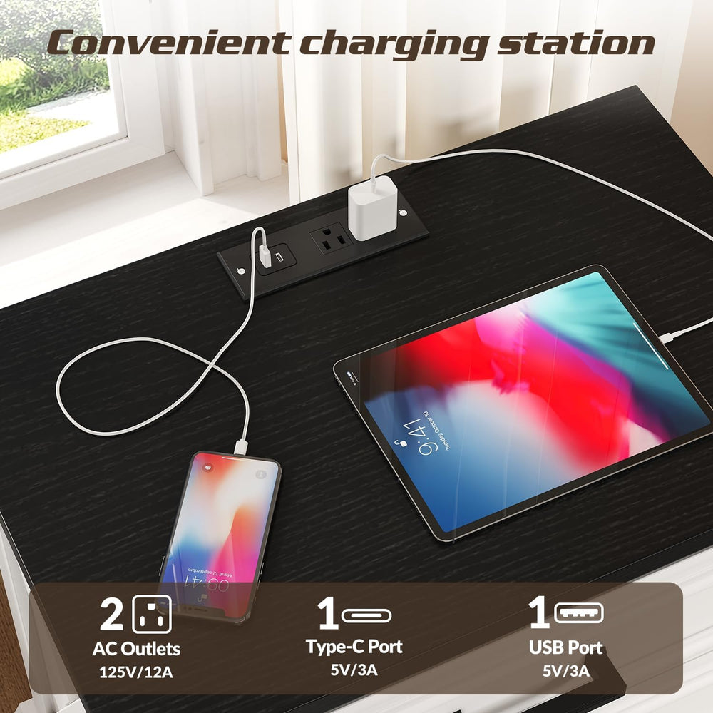 knoworld 24 Inch Wide Farmhouse Nightstands Set of 2 with Charging Station, W...