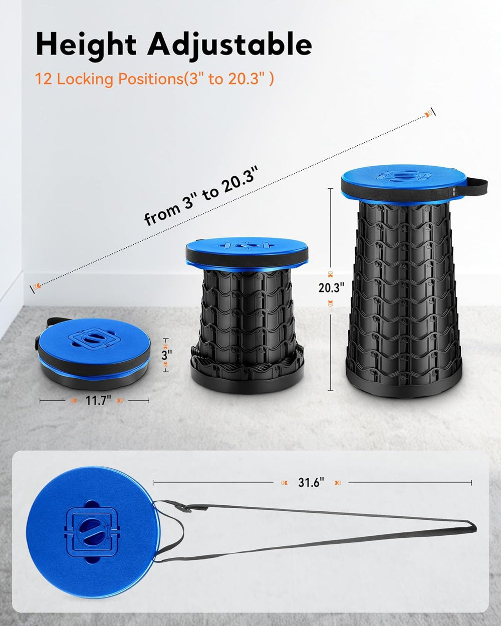 Height Adjustable Foldable Stool- Collapsible Stool for Waiting in Line | 20....