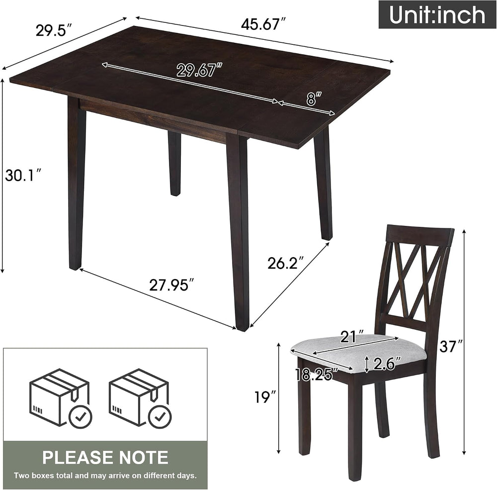 LUMISOL Farmhouse Extendable Kitchen Table Set with Drop Leaf and 2 Chairs, E...