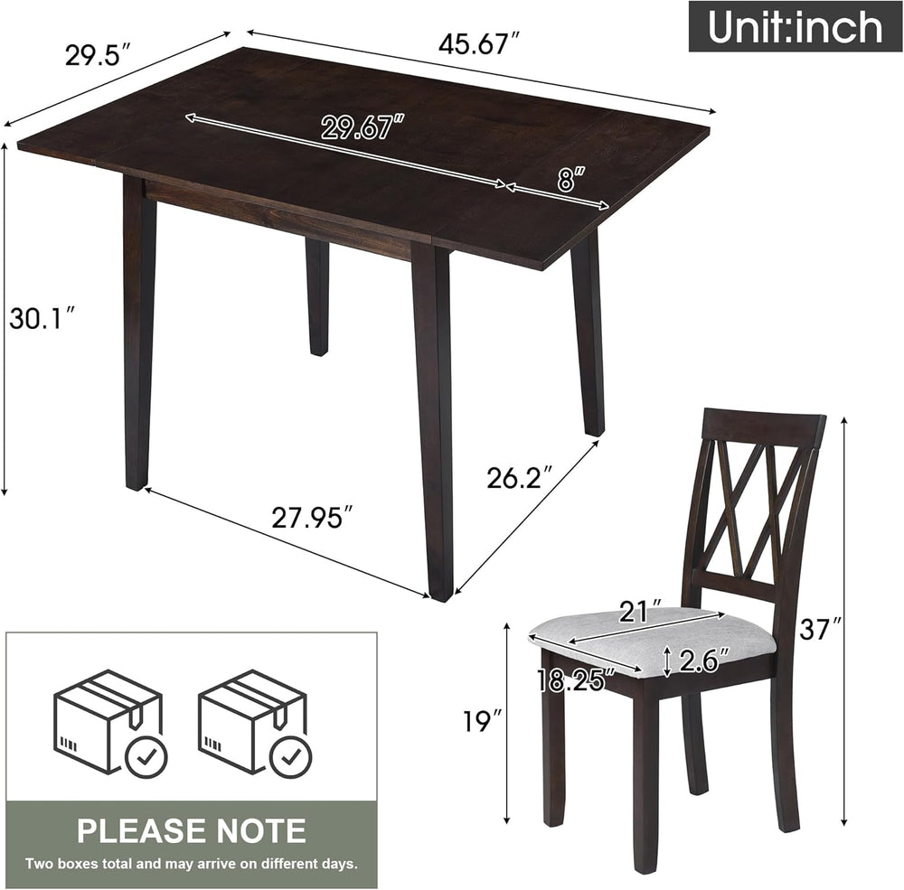 Merax Farmhouse Wooden Dining Set of 3, 45.6 inch Extendable Kitchen Table wi...