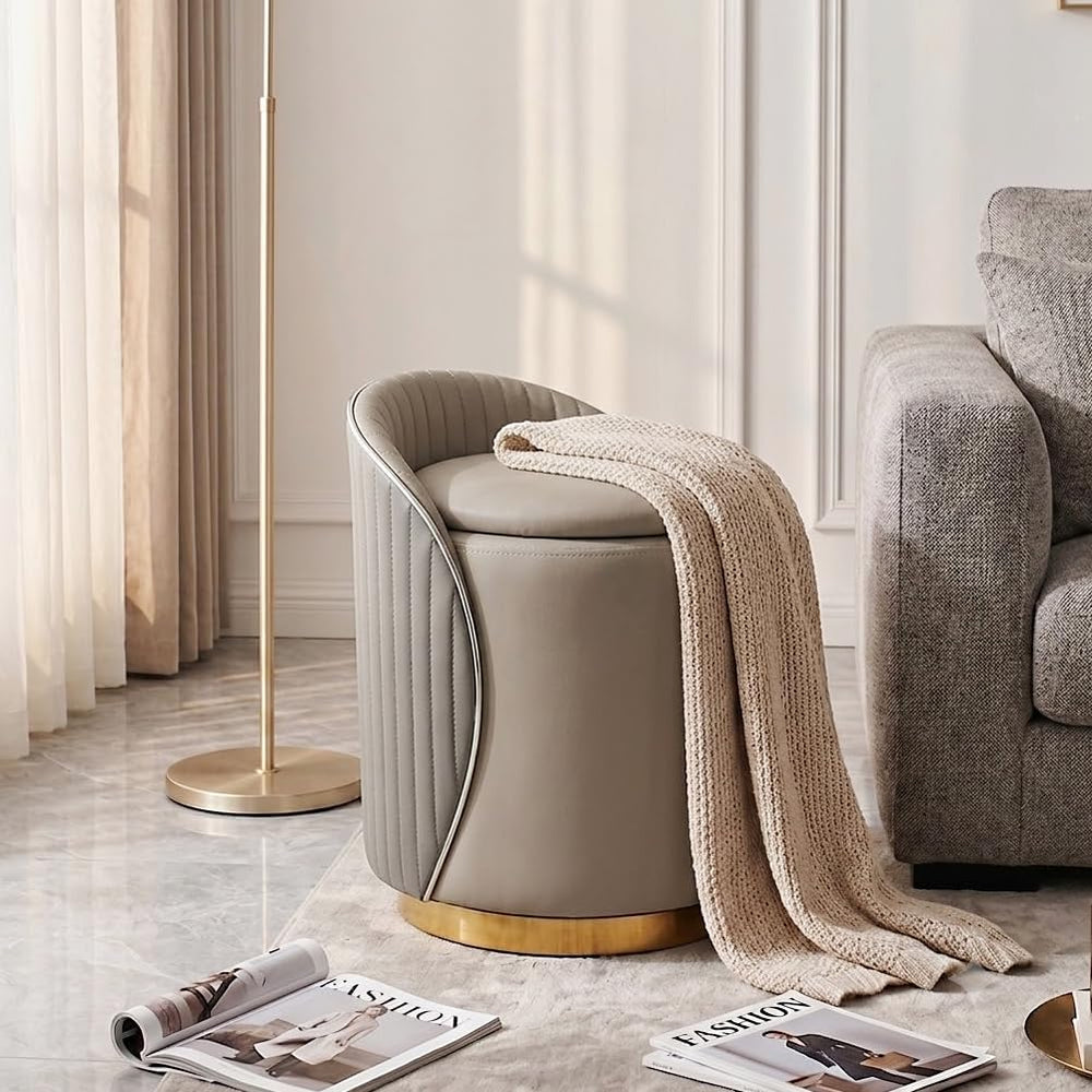 Luxury Vanity Stool with Storage, 360° Swivel Vanity Chair with Back, 400lbs ...