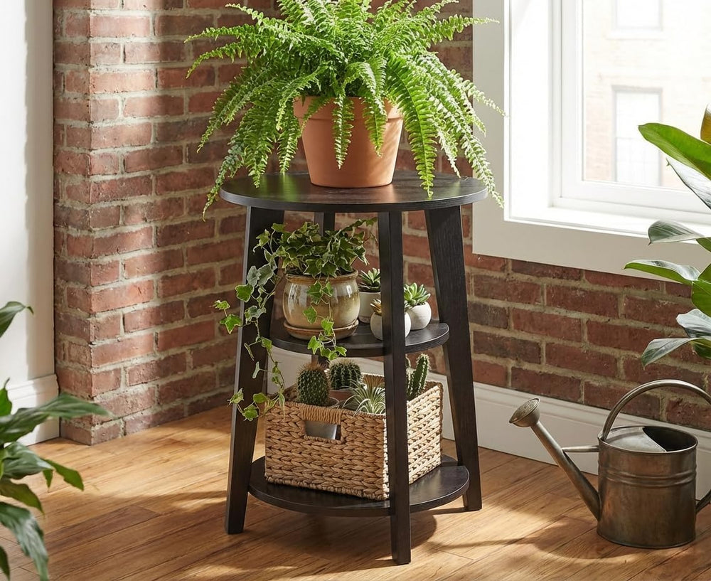 3-Tier Round Side Table - 23.6" Tall End Table with Storage Shelves - Wa...